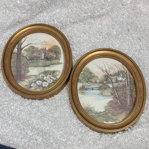 Vintage homco round gold framed wall pictures home decor